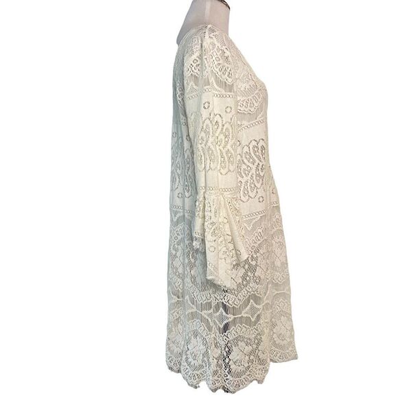 Free People Cream Sheer Crochet Cropped Sleeve Dress - Picture 4 of 9